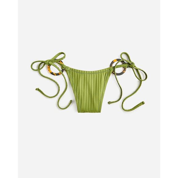 New J. Crew Green Wide Ribbed Cheeky String Side Tie Swim Bathing Suit Bottom 3X - Picture 1 of 10